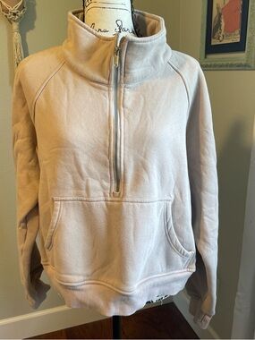 Women's Half-Zip Pullover Hoodie in Light Beige